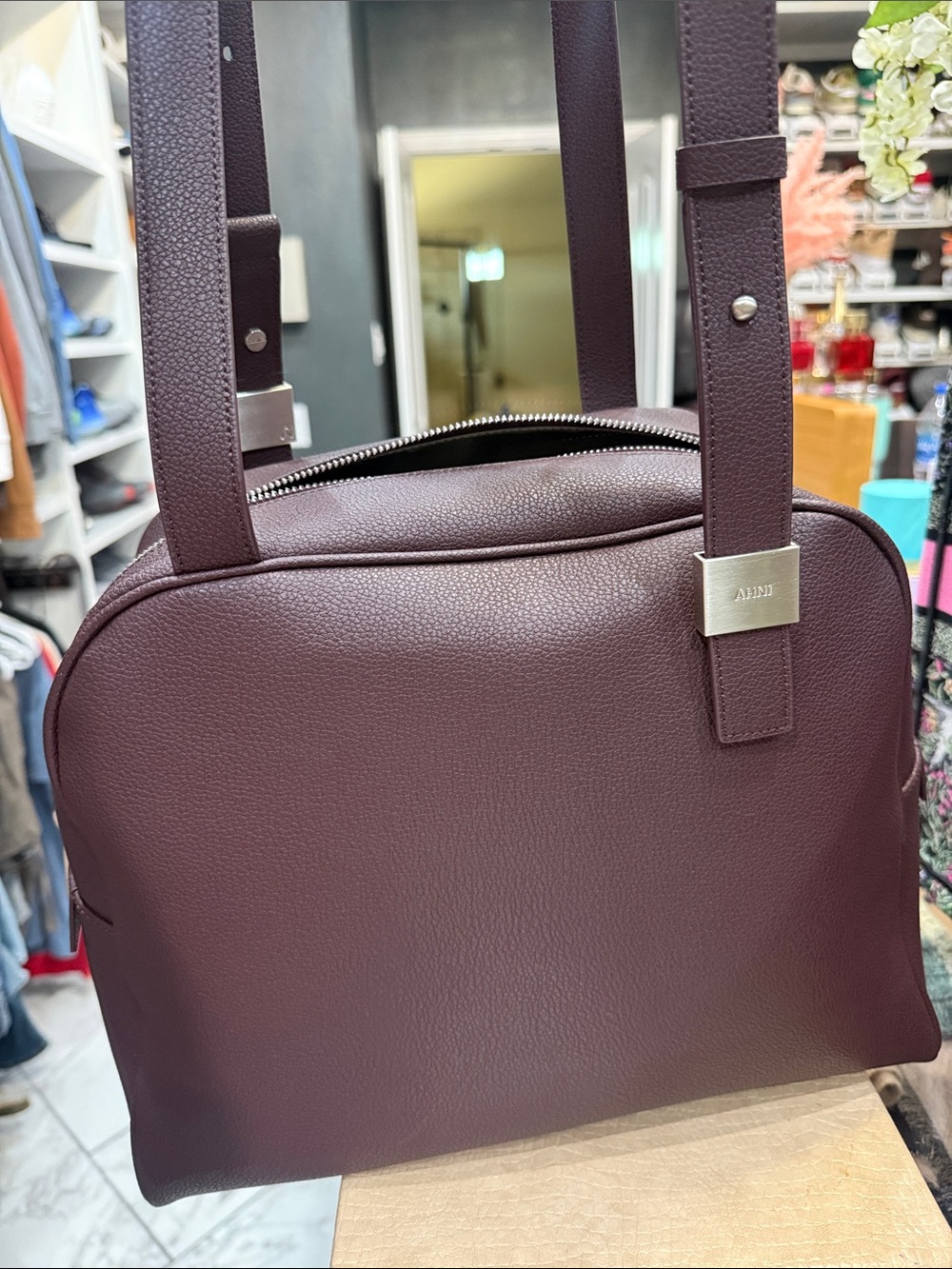 AHNI Midnight Boston Bag with Silver Hardware